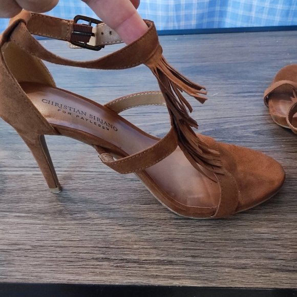 Christian Siriano For Payless heel sandals tassel brown suede women's size 8 - Picture 4 of 14